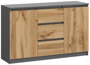 Komoda Z 3 Szufladami I Półkami Antracyt + Dąb Wotan R3-K19