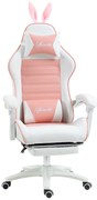 Vinsetto Gamingowy Fotel Ergonomiczny z Podparciem Lędźwiowym, Podnóżkiem i Zabawnymi Uszami Królika, Poduszką, Różowy