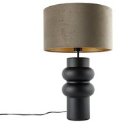 Designerska lampa stołowa z abażurem z czarnego weluru w kolorze taupe ze złotem 35 cm - Alisia