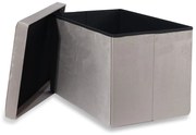 Pufa składana XL z guzikami, podwójna, schowek, podnóżek - 60x38x38cm aksamit beż