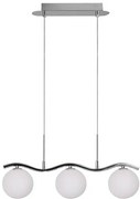 Lampa chromowa wisząca z trzema kloszami listwie na falistej N9-F83