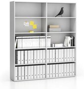 Regał biurowy podwójny wysoki SEGMENT, 8 półek, 1660  x 350 x 1880, biały