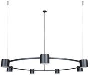 Kodo 7 czarna nowoczesna lampa wisząca - okrągły żyrandol industrialny z 6 reflektorami, regulowana wysokość - oświetlenie nad stół do salonu i jadaln