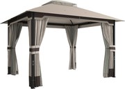 Outsunny Pawilon 3,6x3 m Wodoodporny Stabilny Zimowy Pawilon Ogrodowy z Podwójnym Dachem, Moskitierą, Zasłonami, Otworami Odwadniającymi | Aosom PL