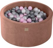 Okrągły Suchy Basen Z Piłeczkami 7cm Dla Dziecka, 90x40cm/300 Piłek, Welurowy, Beżowy, Piłki: Pastelowy Róż, Biała Perła, Srebrne, Szare - Meowbaby®
