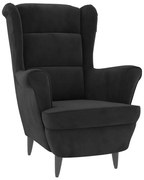 Czarny tapicerowany welurem fotel wypoczynkowy uszak L0-R39