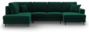 Zielony aksamitny rozkładany narożnik ze schowkiem (lewostronny/w kształcie litery U) Kyoto – Cosmopolitan Design