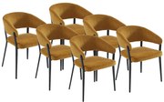 Zestaw 6 krzeseł z podłokietnikami z tkaniny i czarnego metalu - Żółty musztardowy - AVRELA
