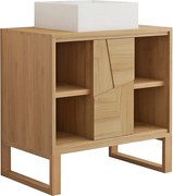 Szafka łazienkowa na nóżkach z drewna tekowego z kwadratową umywalką nablatową ceramiczną - szer. 80 cm - MATARAM