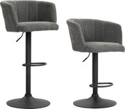 HOMCOM Zestaw 2 Barowych Krzeseł, Oparcie w Kształcie Muszli, Regulowana Wysokość, Podnóżek, dla Kuchni lub Jadalni, Metalowa Baza, Ciemnoszary