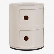 Okrągła Szafka Nocna Ø30 Cm Z Półkami Babel Kremowa Tapioca & 2 Szuflady - Sklum
