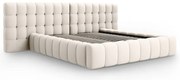 Kremowe tapicerowane łóżko dwuosobowe ze schowkiem i stelażem 200x200 cm Mamaia – Micadoni Home