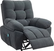 HOMCOM Fotel Recliner, Masażer Polstersessel z 8 Punkty Wibracji, Regulowanym Podnóżkiem, Boczną Kieszonką, Szary