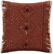 Poduszka dekoracyjna z frędzlami Ali, makrama, koraliki, 40 x 40 cm