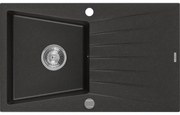 Mexen Cesar zlewozmywak granitowy 1-komorowy z ociekaczem 775 x 470 mm, czarny/złoty metalik, syfon chrom - 6514771010-75