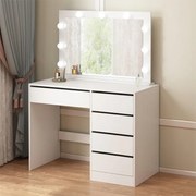 Toaletka kosmetyczna makijażu wizażu z lustrem led nowoczesna glamour biała