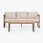 Zestaw Ogrodowy Lipov Z Sofą 3-osobową I Stolikiem Kawowym Z Aluminium I Drewna Akacjowego 110x55 Cm Moka Brown - Sklum