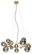 Lampa wisząca w stylu art deco złota z przydymionym szkłem 12-świateł - David ArtDeco Oswietlenie wewnetrzne
