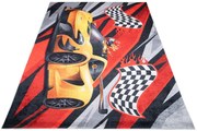 Czerwony dywan dziecięcy z żółtą wyścigówką T0-K14