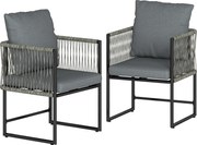 Outsunny Zestaw 2 Krzeseł Ogrodowych z PE-Rattanu i Stali z Poduszkami, Oparciem i Podłokietnikami, 52x52x66 cm, Ciemnoszare | Aosom PL