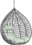 Szare wiszące krzesło KOKON bez stojaka, jasny zielony poduszka ze wzorem