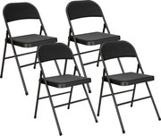 HOMCOM Zestaw 4 Krzeseł Składanych, Przenośne Krzesła Biurowe, Nogi Metalowe, Składane Krzesło dla Biura, Recepcji, Poczekalni, Wygląd Lnu, Czarne