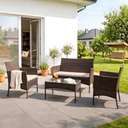 Zestaw Mebli Ogrodowych MISSISIPI Brązowy/Beżowy Sofa Krzesła Stolik Tarasowy Technorattan Nowoczesne