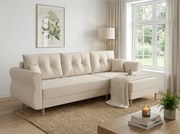 Rozkładana narożna sofa SILVIANO 230x140 cm, kremowa, uniwersalna