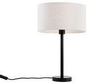Lampa stołowa czarna z owalnym lnianym abażurem białym 35 cm - Simplo