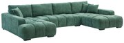 Kanapa narożna wieloosobowa dużych rozmiarów z zieloną teksturowaną tapicerką - BERENIA