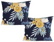 Zestaw 2 sztuk dekoracyjnych poszewek na poduszki z mikrofibry FLOWERISH 45x45 cm, ciemnoniebieska