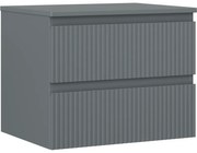 Mexen Rivel szafka łazienkowa podumywalkowa 60 cm z blatem, 2 szuflady, ryflowana , grafit mat - 91A20-06047-2-BFFC66