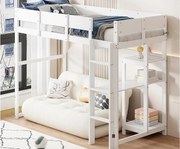 Łóżko mezzanine 90x200cm z drewna - z półkami i stelażem na listwy - Białe