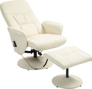 HOMCOM Fotel Masujący z Podnóżkiem, Ergonomiczny Fotel z 10 Punktami Wibracyjnymi, Skóra Ekologiczna, 76 x 81 x 105 cm, Kremowy