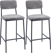 HOMCOM Zestaw 2 hokerów, tapicerowane wysokie krzesła do blatu kuchennego, domowego baru, oparcie, podnóżek, obicie z tkaniny, stal, szary