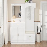 Szafa/kombinacja szafy i szafki na buty z lustrem + 1 szuflada + 3 drzwi - 110 x 33 x 185,5 - MDF - biały