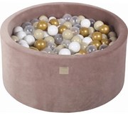 Okrągły Suchy Basen Z Piłeczkami 7cm Dla Dziecka, 90x40cm/250 Piłek, Welurowy, Beżowy, Model Teddy Bear - Meowbaby®