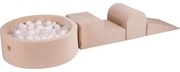 Piankowy Zestaw Do Zabawy Z Suchym Basenem 90x30cm/200 Piłek 7cm, Plac Zabaw Dla Dziecka, 4 Elementy, Welurowy, Ecru, Piłki: Białe, Transparentne - Meowbaby®