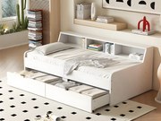 Łóżko kanapowe - Kanapa z funkcją spania 90x200cm z 2 szufladami - Biała
