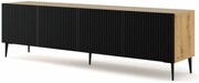Szafka na TV dąb artisan z czarnym lamelowym frontem G3-T20
