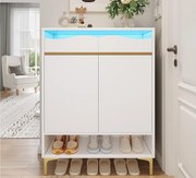 Nowoczesna szafka na buty 80x35x105 cm - z LED - 2 szuflady i 2 drzwi - biały