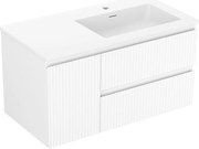 Mexen Rivel szafka łazienkowa 90 cm z umywalką Otis prawą, 2S, 1D, ryflowana, biała mat - 91A23-09047-3-BBFFF01-W18P01