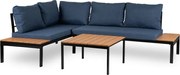 Zestaw Mebli Ogrodowych NORMAN Granatowy/Czarny Narożnik Stolik Tarasowy Metalowy Nowoczesny