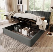 Łóżko z pojemnikiem 180 x 200 cm - Łóżko dla dorosłych z tapicerowanym oparciem - szary len - bez materaca