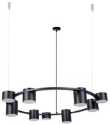 Kodo 9 - czarna lampa wisząca z czarnymi reflektorami, nowoczesny żyrandol do salonu, kuchni i jadalni o średnicy 72cm