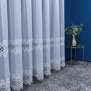 Firana z gipiurą Koniczyna dwa ozdobne pasy klasyczna biała wys. 280 cm