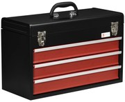 DURHAND Skrzynka Narzędziowa 3 Szuflady Zamek Stal Czarno Czerwona Organizacja Narzędzi 51x22x32cm | Aosom PL