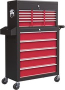 HOMCOM Wózek narzędziowy, dwuczęściowy, zamykany, z 14 szufladami, perforowaną ścianą, stal, Czerwony