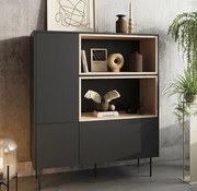 Komoda wysoka Desin 120 cm z wnękami i szufladą - czarny mat / dąb nagano