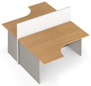 Narożne biurko PRIMO z panelem, tablicą magnetyczną, 2 stanowiska, szary/buk